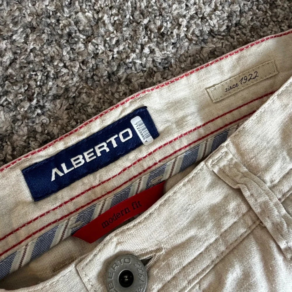 Alberto Modern Fit Linen Stretch Pants Mens 34x34 Beige Cotton Blend Trousers
